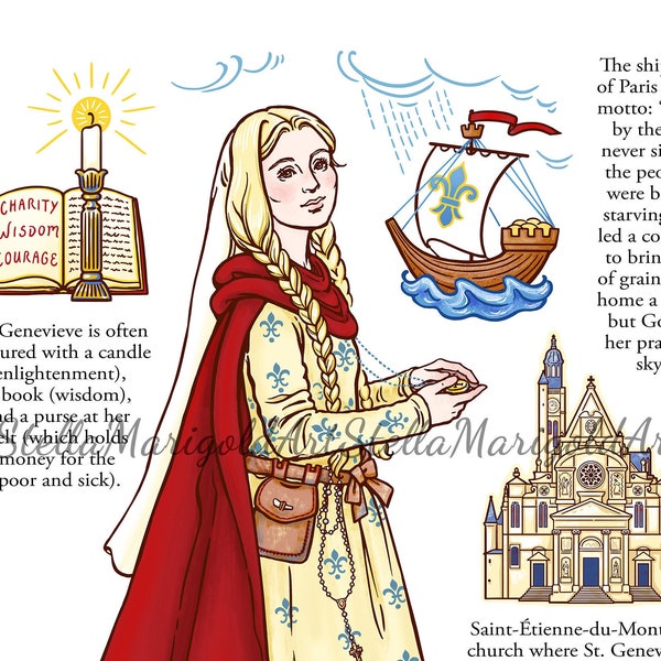 Digital Download - Saint Genevieve Paper Doll and Coloring Page