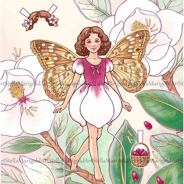 Digital Download - Southern Magnolia Fairy - Paper Doll Set (Color)