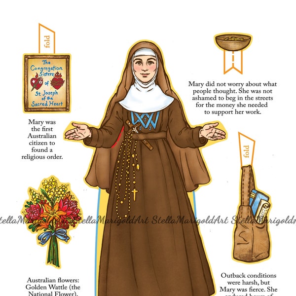Saint Mary MacKillop Paper Doll (Color and BnW)
