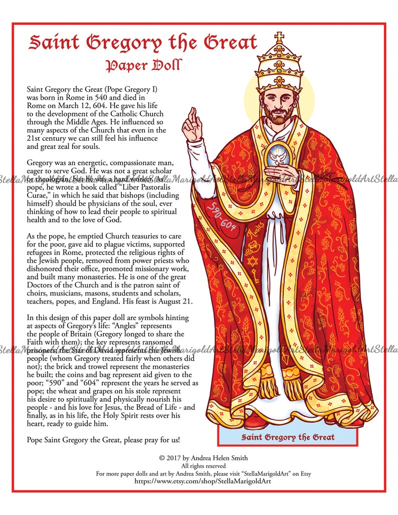 Digital Download Saint Gregory the Great Paper Doll Color and BnW image 5