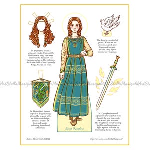 Digital nedladdning - Sankta Dymphna - Pappersdocka och målarbilder (färg och svartvitt)