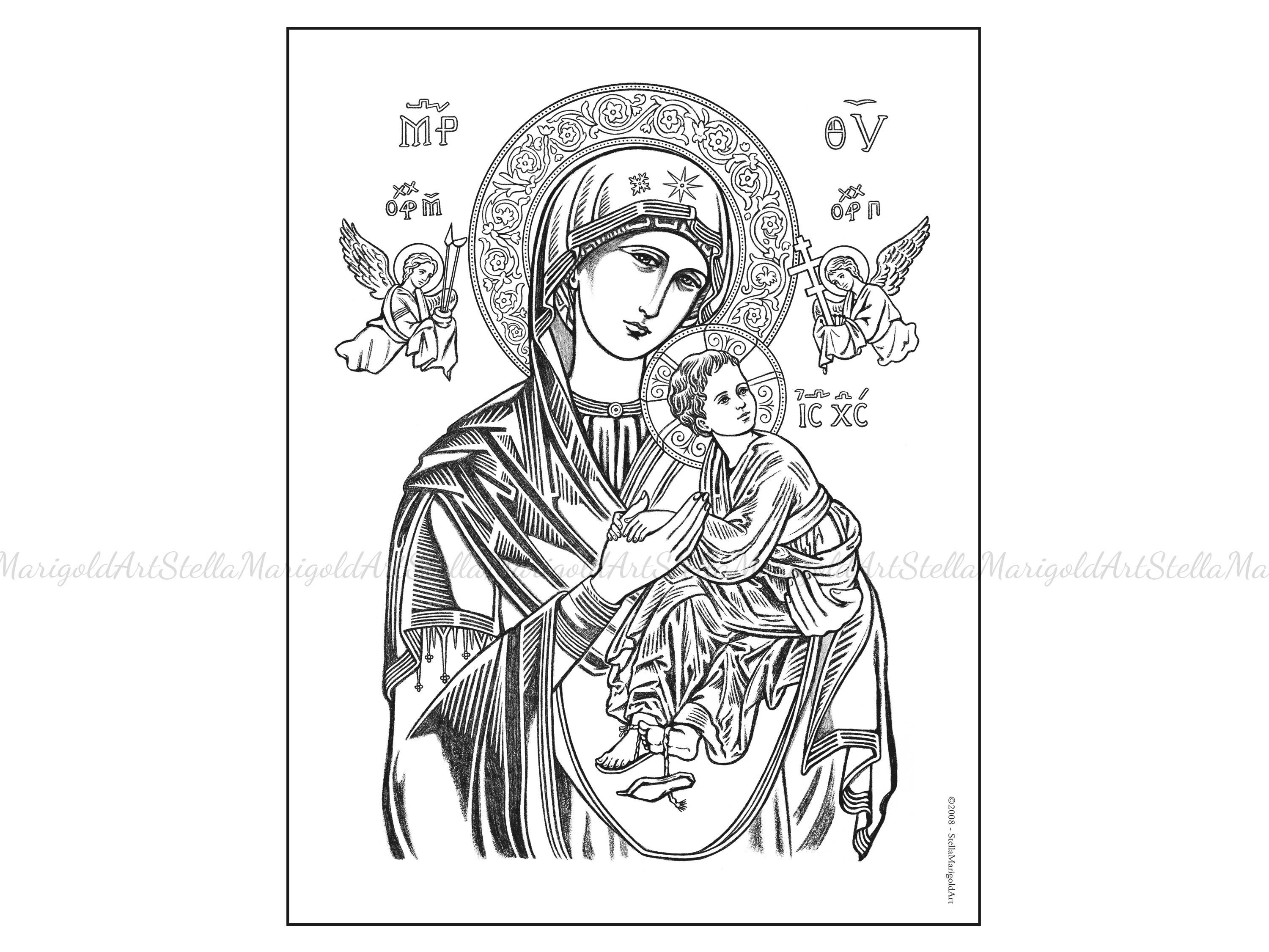 Simple Virgin Mary Drawing - Etsy, image size:3000x2250