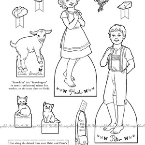 Digital Download Heidi Paper Dolls Complete Set in Black and White image 2