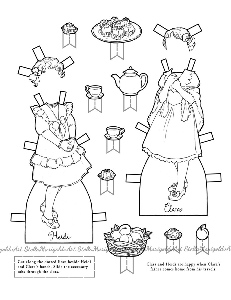 Digital Download Heidi Paper Dolls Complete Set in Black and White image 4