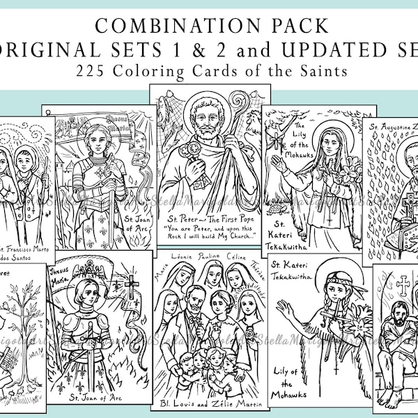 Digital Download - Combo Pack - All Original and Updated - Coloring Cards of the Saints (225 Cards)