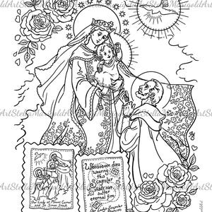Digital Download - Our Lady of Mount Carmel, Saint Simon Stock, and the Brown Scapular - Coloring Page (Includes Spanish Option!)