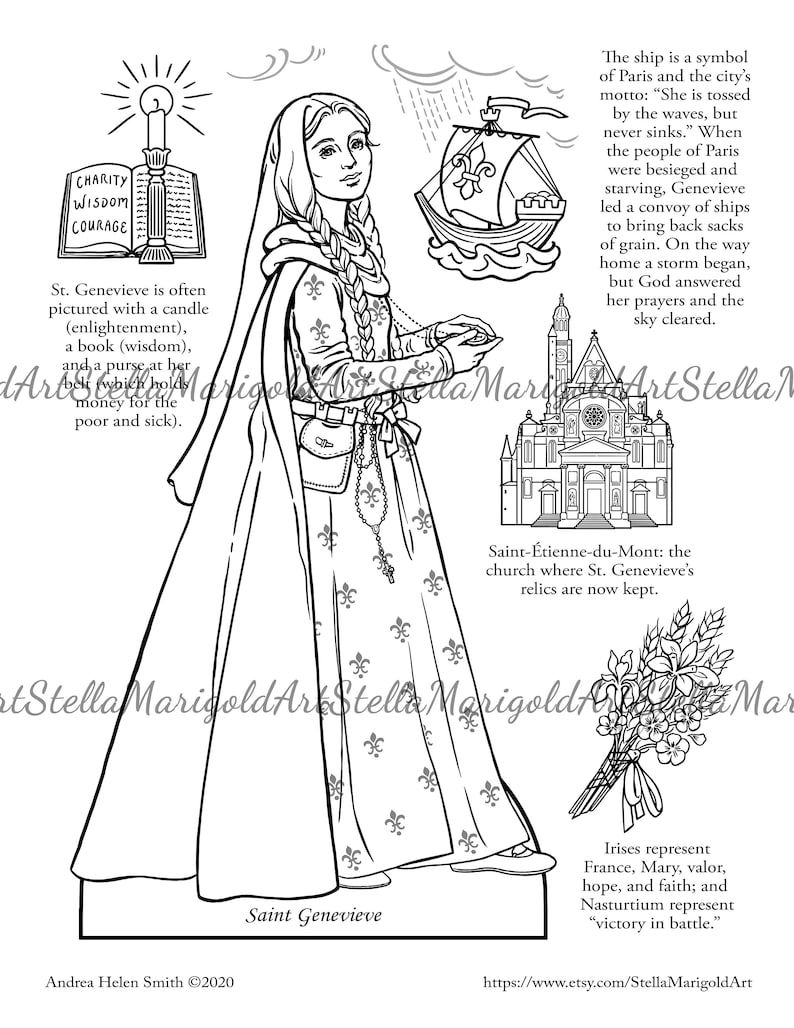 Saint Genevieve Paper Doll and Coloring Page Etsy