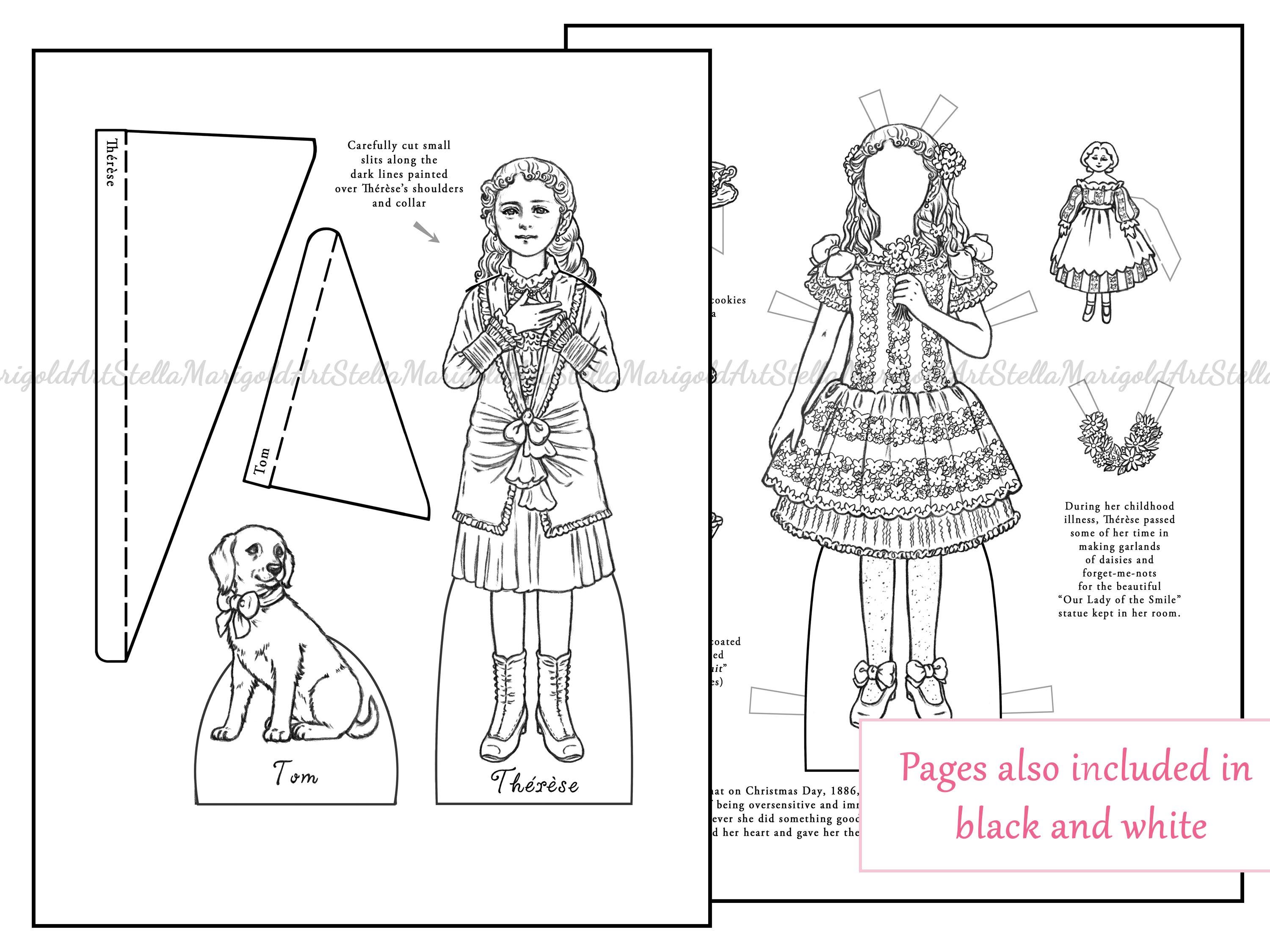 Digital Download - Little Saint Therese Paper Doll Set (color and