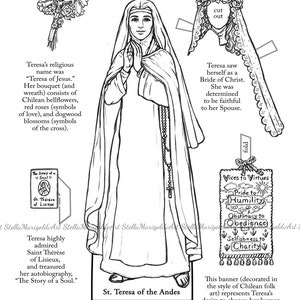 Digital Download Saint Teresa of the Andes Paper Doll Color and BnW image 2