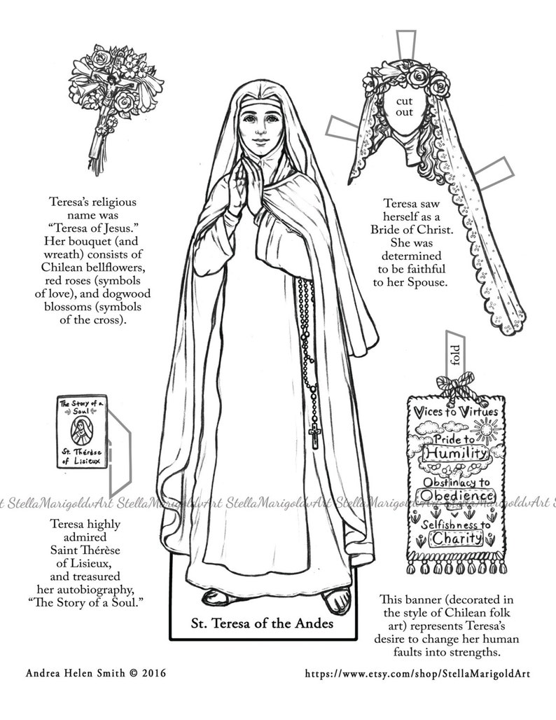 Digital Download Saint Teresa of the Andes Paper Doll Color and BnW image 2