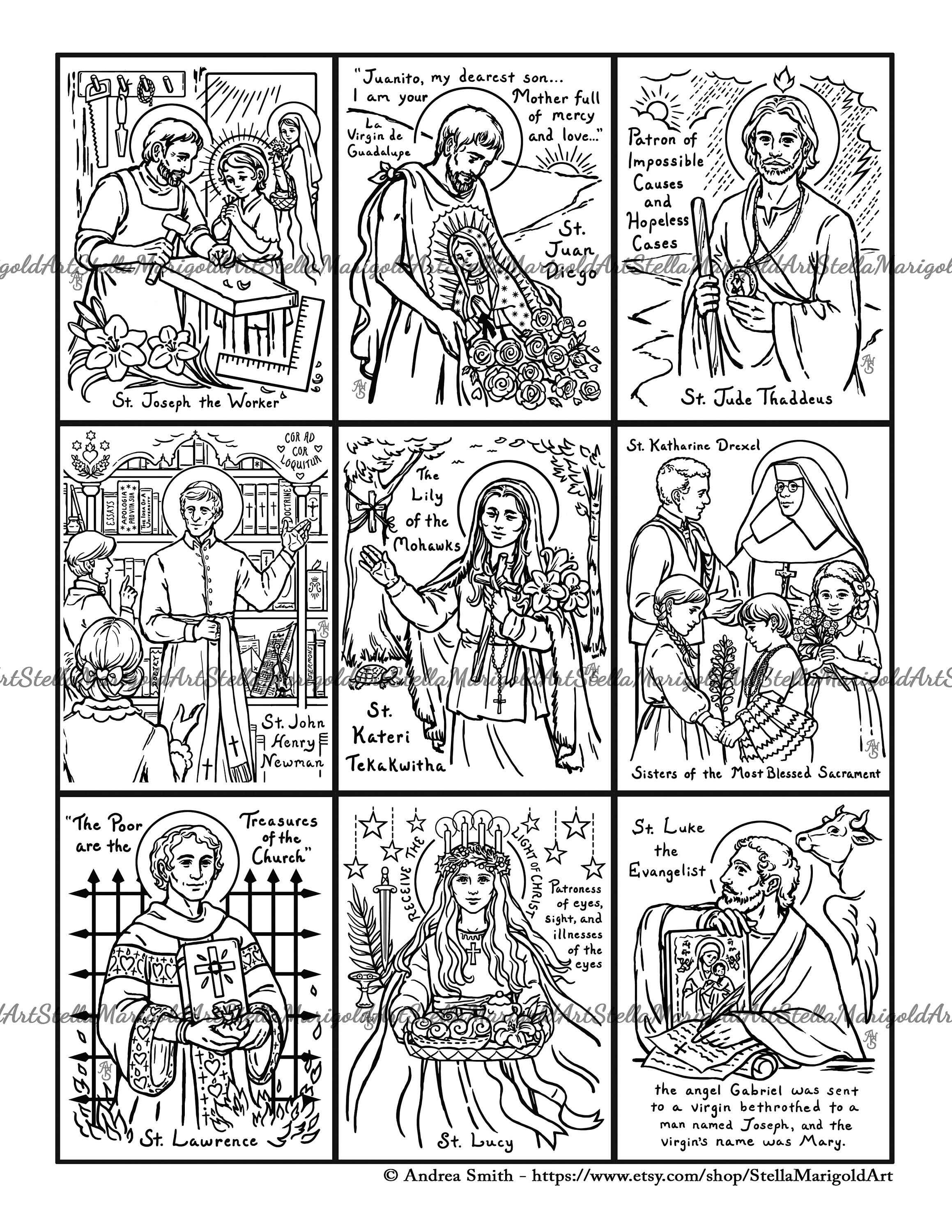 UPDATED Coloring Cards of the Saints 108 Saints | Etsy