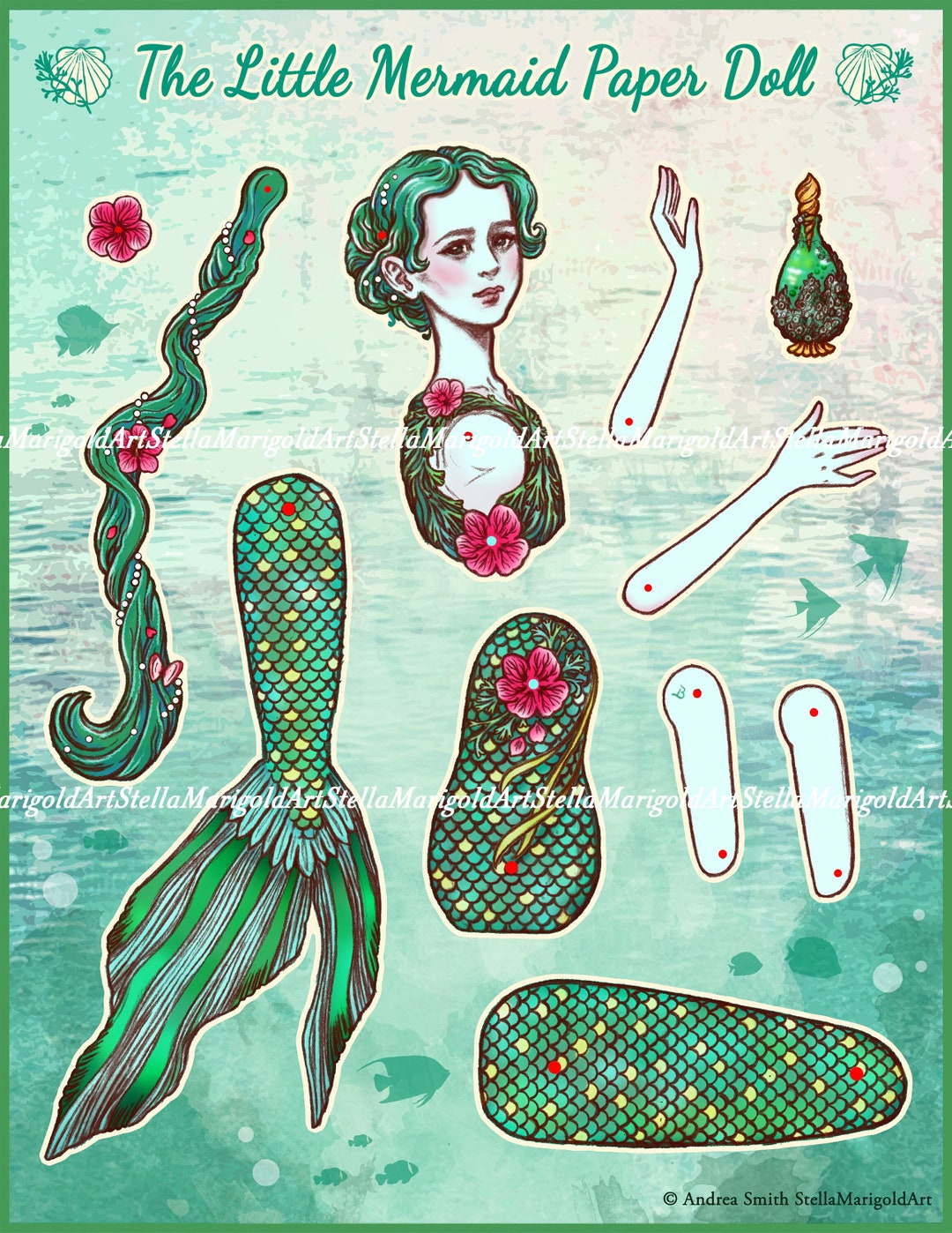 Digital Download the Little Mermaid Paper Doll Color and Black