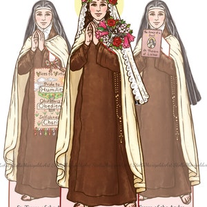 Digital Download Saint Teresa of the Andes Paper Doll Color and BnW image 3