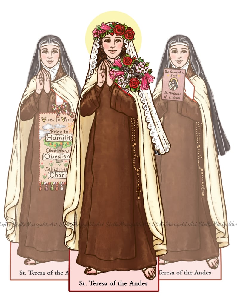 Digital Download Saint Teresa of the Andes Paper Doll Color and BnW image 3