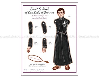 Digital Download - Saint Gabriel of Our Lady of Sorrows Paper Doll - Color and Black and White (Articulated)