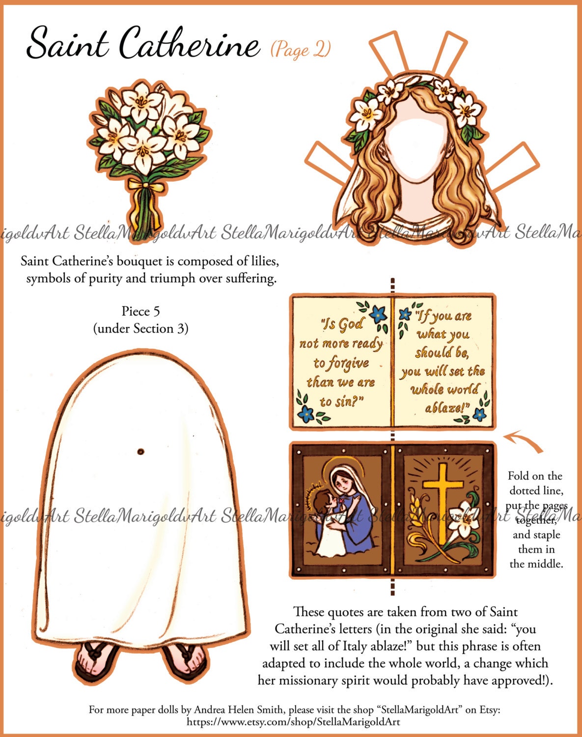 Saint Catherine of Siena Paper Doll in Color and Black and | Etsy
