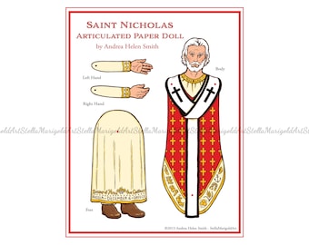 Digital nedladdning - Sankt Nikolaus pappersdocka - Färg och svartvitt (ledad)