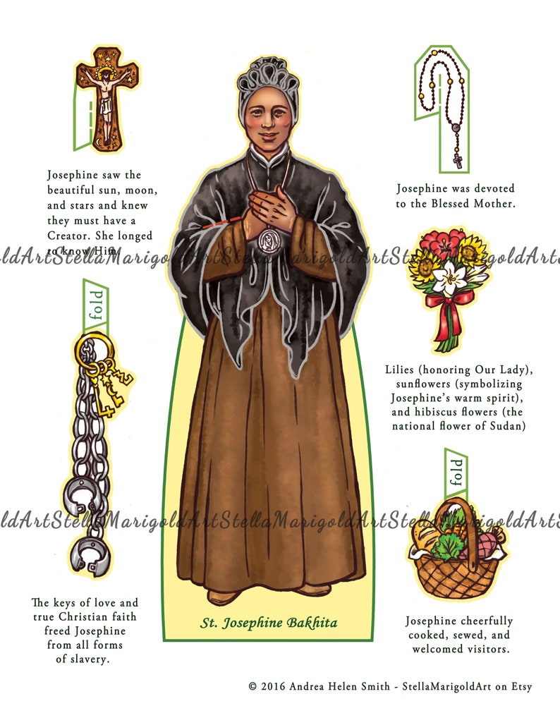 Saint Josephine Bakhita Paper Doll Color and BnW Bonus image 1