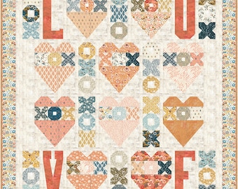 Fall In Love Quilt pattern, Fat Eight friendly, designed by BasicGrey, Horizontal (69" x 75") Diagonal (55" x 67")