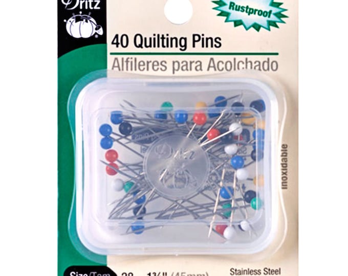 Quilting Pins 1 3/4" 40ct, Colored heads. Use for basting quilt layers. Long length ideal for multiple layers of fabric.