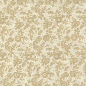 May include: A seamless pattern featuring a beige floral design on a white background. The pattern is made up of small, stylized flowers and leaves.
