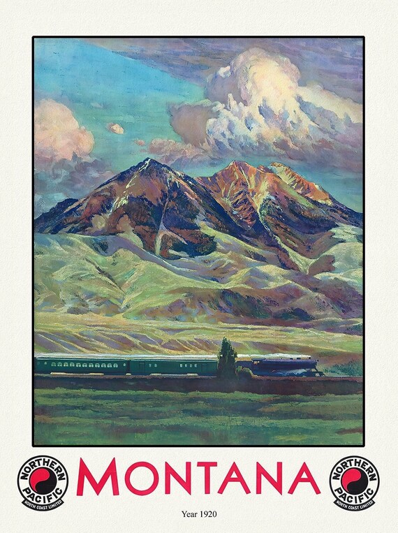 Montana, ca. 1920, vintage travel poster reprinted on durable cotton canvas, 50 x 70 cm or 20x25" approx.