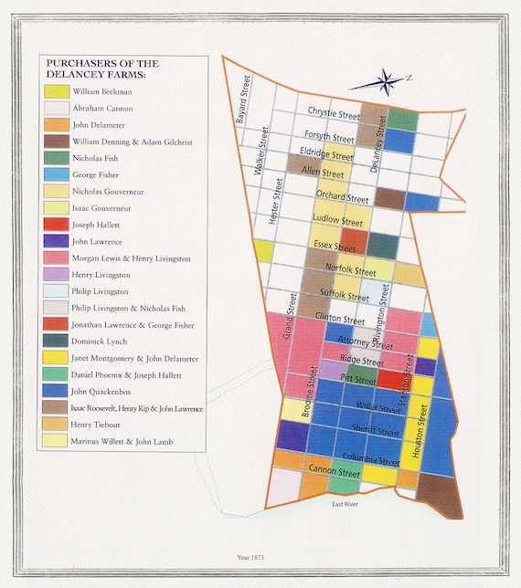 NYC, Original Development Plan, Purchasers of the DeLancy's Farm, 1873, map on heavy cotton canvas, 20 x 25" approx.
