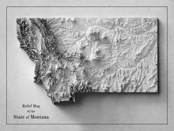 Montana, A Relief Map Ver.BW, vintage map reprinted on durable cotton canvas, 50 x 70 cm or 20x25" approx.