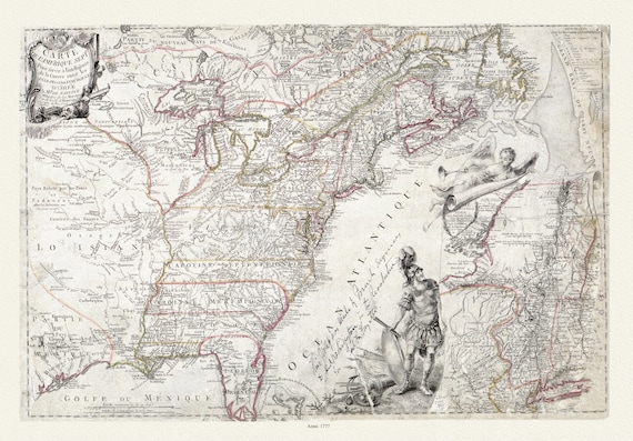 Carte de l'Amérique Septle. pour servir à l'intelligence de la guerre entre les Anglois et les insurgents, 1777, on cotton canvas, 20 x 25"