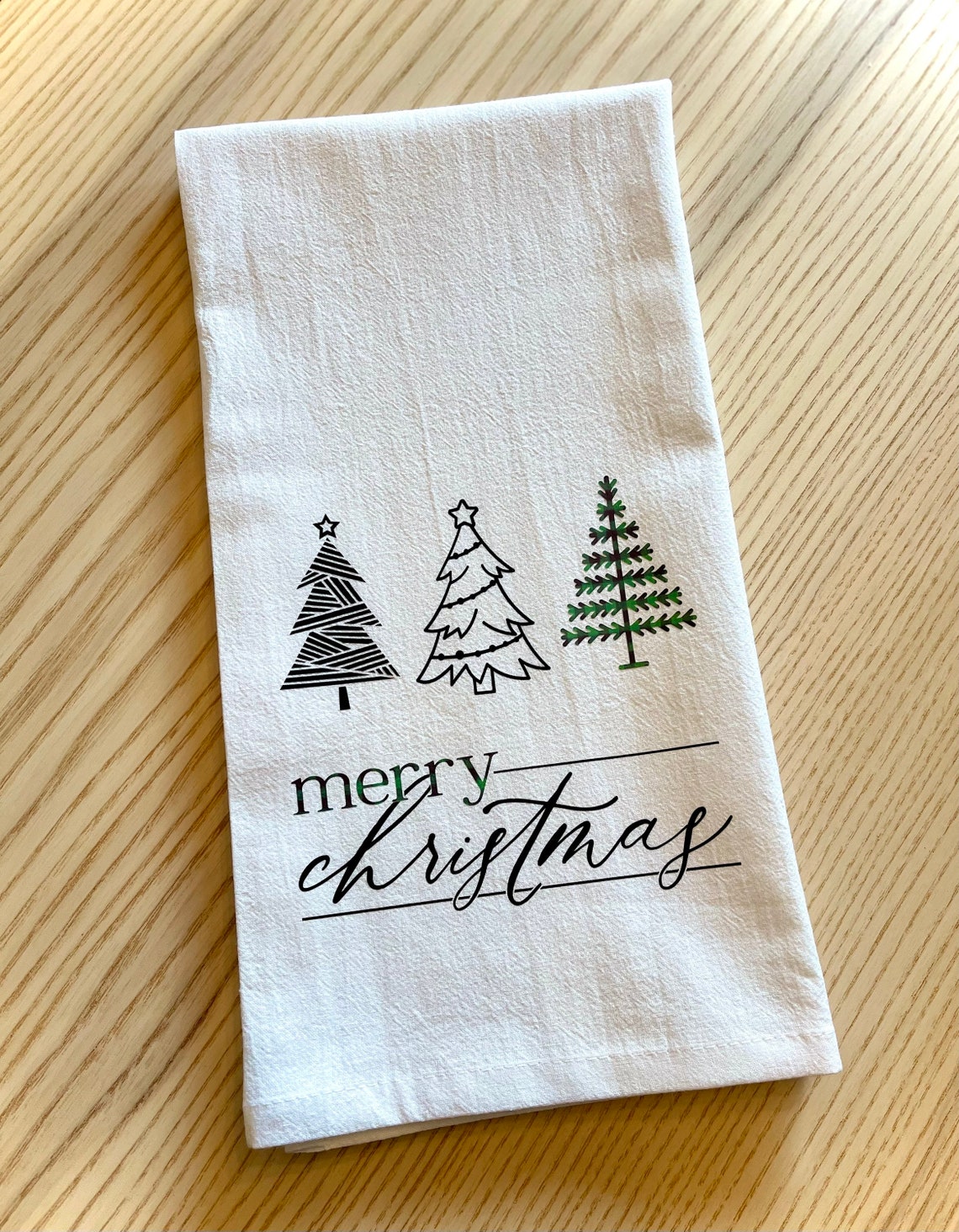 Merry Christmas Kitchen Towel Black and Green - Etsy