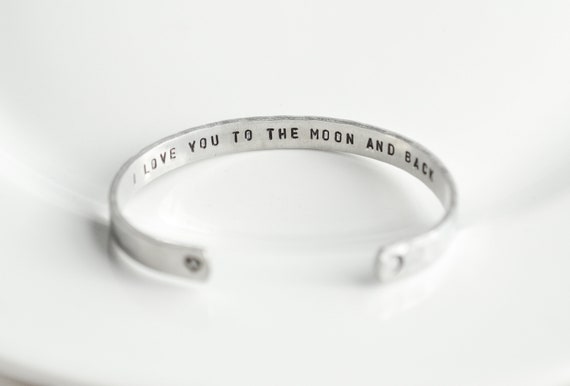 I Love You to the Moon and Back Sterling Silver Bracelet, Gifts for Her, Mom Gift, Meaningful jewelry, Inspirational Gift, stocking stuffer