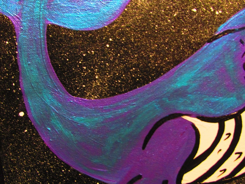 Humpback Whale Space and Stars Acrylic Metallic Mica Powder Stretched Canvas 8x11