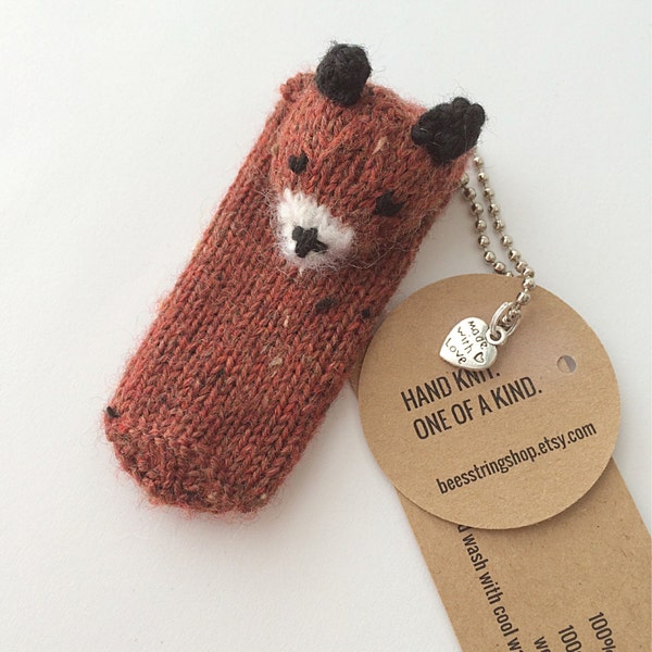SALE Tweed Fox Lip Balm Holder - Hand knit with merino, kid mohair, silk (balm not included)