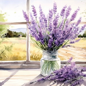 Lavender Watercolor Canvas Print Wall Art Flowers Ready to Hang for Farmhouse Flower Decor Lavender Lover or Great Housewarming Gift