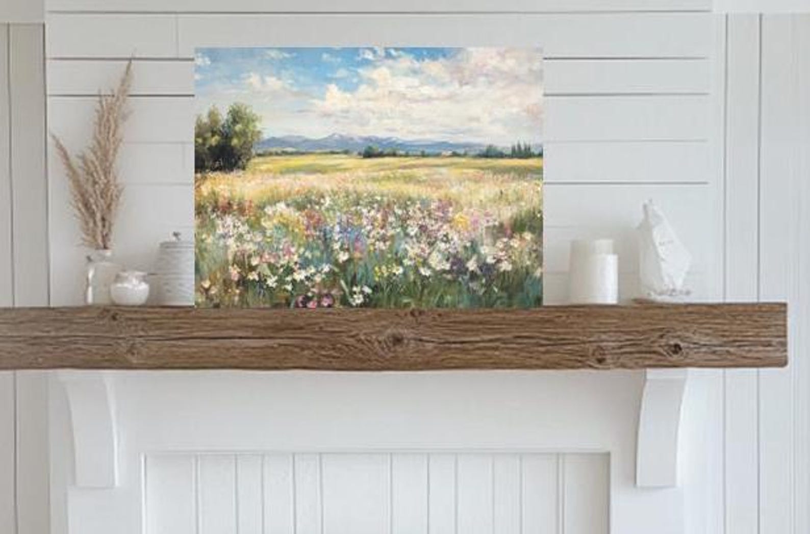 Wildflower Meadow Canvas Print, Vintage Landscape Wall Art - Etsy
