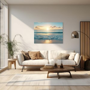 Coastal Ocean Beach Hanging Canvas Print Peaceful Sunrise View Wall Art ...