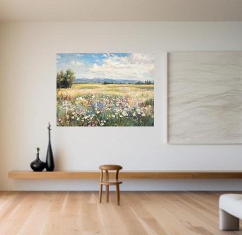 Wildflower Meadow Canvas Print, Vintage Landscape Wall Art - Etsy