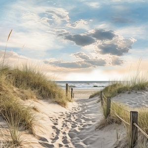 Beautiful View of Beach Dunes as you Walk Towards the Ocean Canvas Print Wall Art Perfect Beach Decor or a Wonderful Housewarming Gift