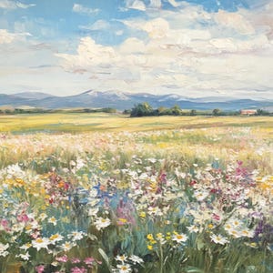 Wildflower Meadow Canvas Print, Vintage Landscape Wall Art - Etsy