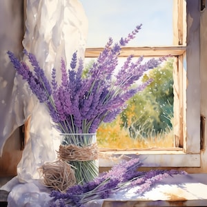 Lavender Watercolor Canvas Print Wall Art Flowers Ready to Hang for Farmhouse Flower Decor Lavender Lover or Great Housewarming Gift