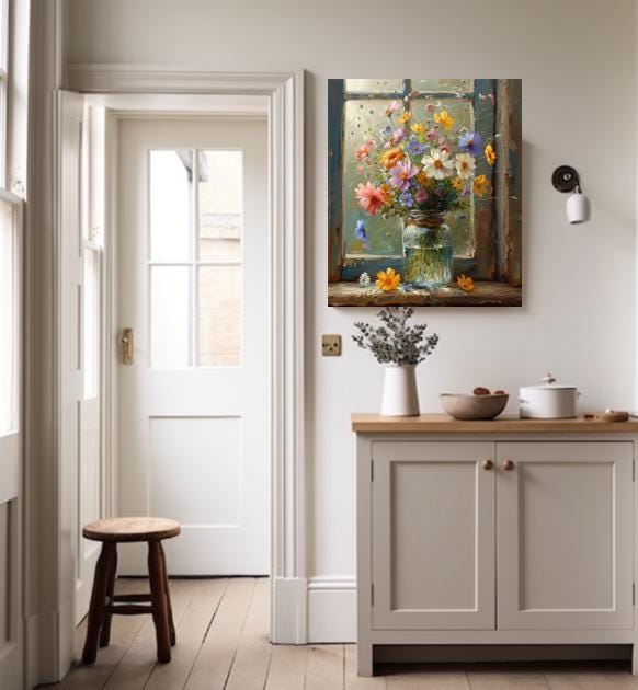 Wildflower Oil Wall Art Print | Rustic Floral Bouquet | Farmhouse ...