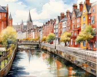 Classic Irish City Watercolor Canvas Print Wall Art Perfect as a Gift or Complement Your Space with a Beautiful Print and a Touch of Ireland