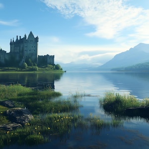 Scotland Castle Overlooking a Peaceful Lake Canvas Print Wall Art Perfect as a Gift or Complement Your Space with a Beautiful Print