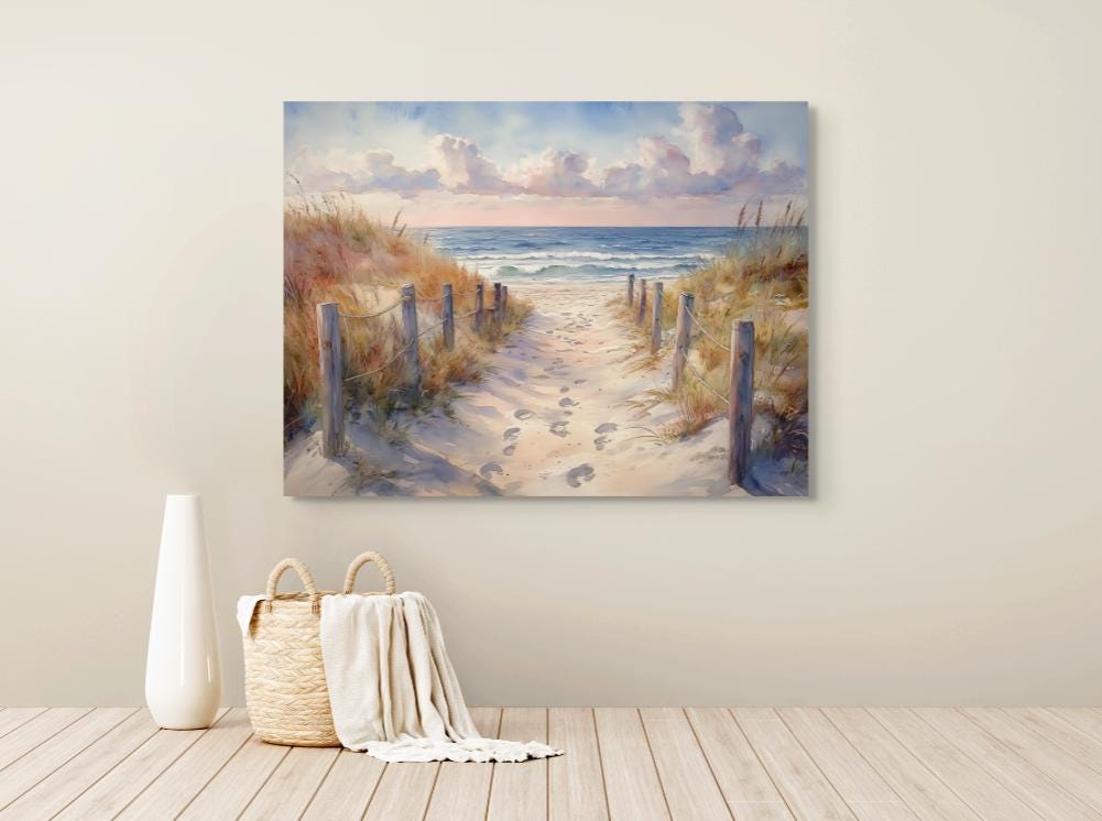 Beach Dunes Watercolor Canvas Print: Coastal Seascape Wall Art - Etsy