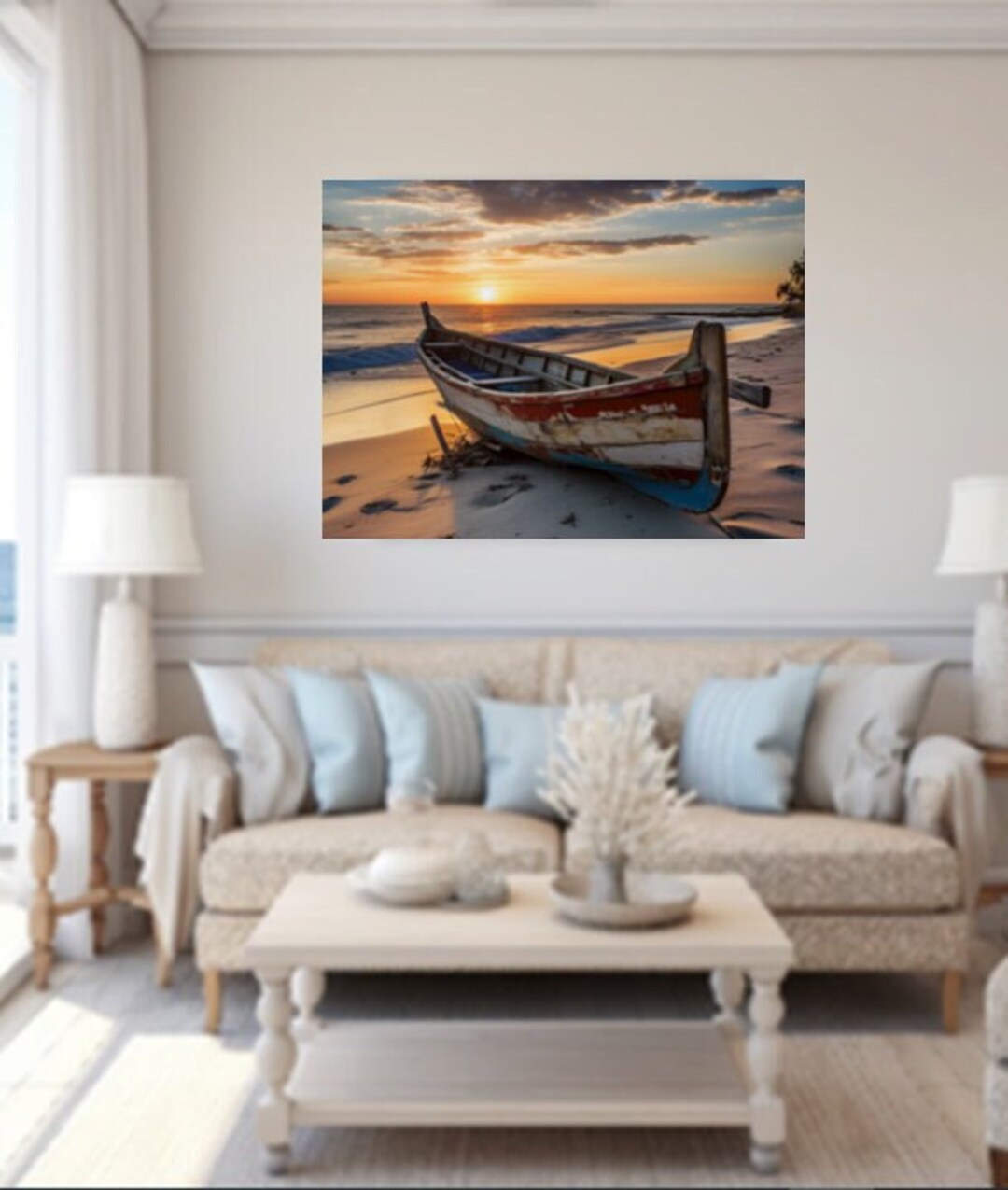 Rustic Boat on Beach Canvas Art, Nautical Wall Decor - Etsy