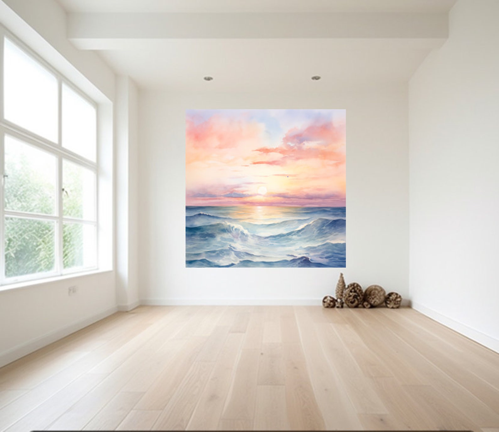 Watercolor Ocean Sunrise Canvas Print, Coastal Beach Wall Art - Etsy