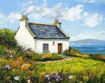 Irish Cottage Oil Brushed Canvas Print: Rural Ireland Wall Art