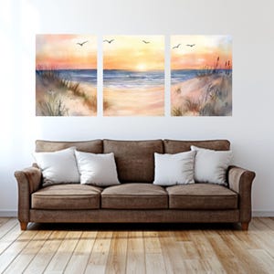 Three (3) Piece Triptych Abstract Print Canvas Wall Art Set | Beach Wall Art | Large Wall Art Print Beach Wall Decor For Beach House Decor