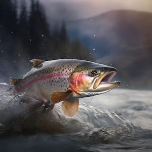 Fly Fishing Rainbow Trout Print Canvas Wall Art Perfect for Fly Fishermen Outdoor Enthusiasts Fishing or Hunting Cabin Decor