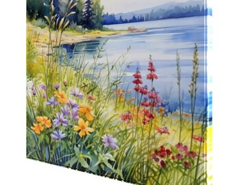 Beautiful Botanical Wildflowers Overlooking a Peaceful Lake